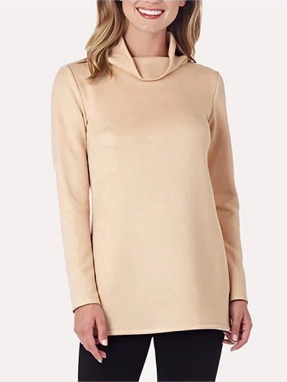 Jude Connally Tan Suede Look Turtleneck Tunic Top Size S Made in USA